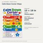 Calm Down Corner Steps product details: one physical 13 by 19 inch glossy paper poster, unframed. Frame and display hardware not included.