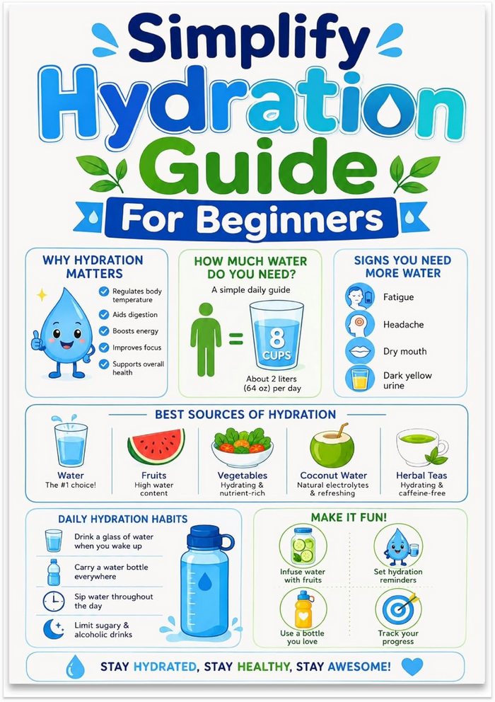 Hydration Guide poster, full 13 x 19 inch portrait print on a light background