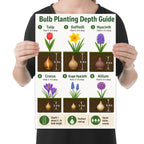 Person holding the bulb planting depth guide poster to show its layout
