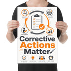 Person holding the corrective actions matter quality assurance poster to show its layout