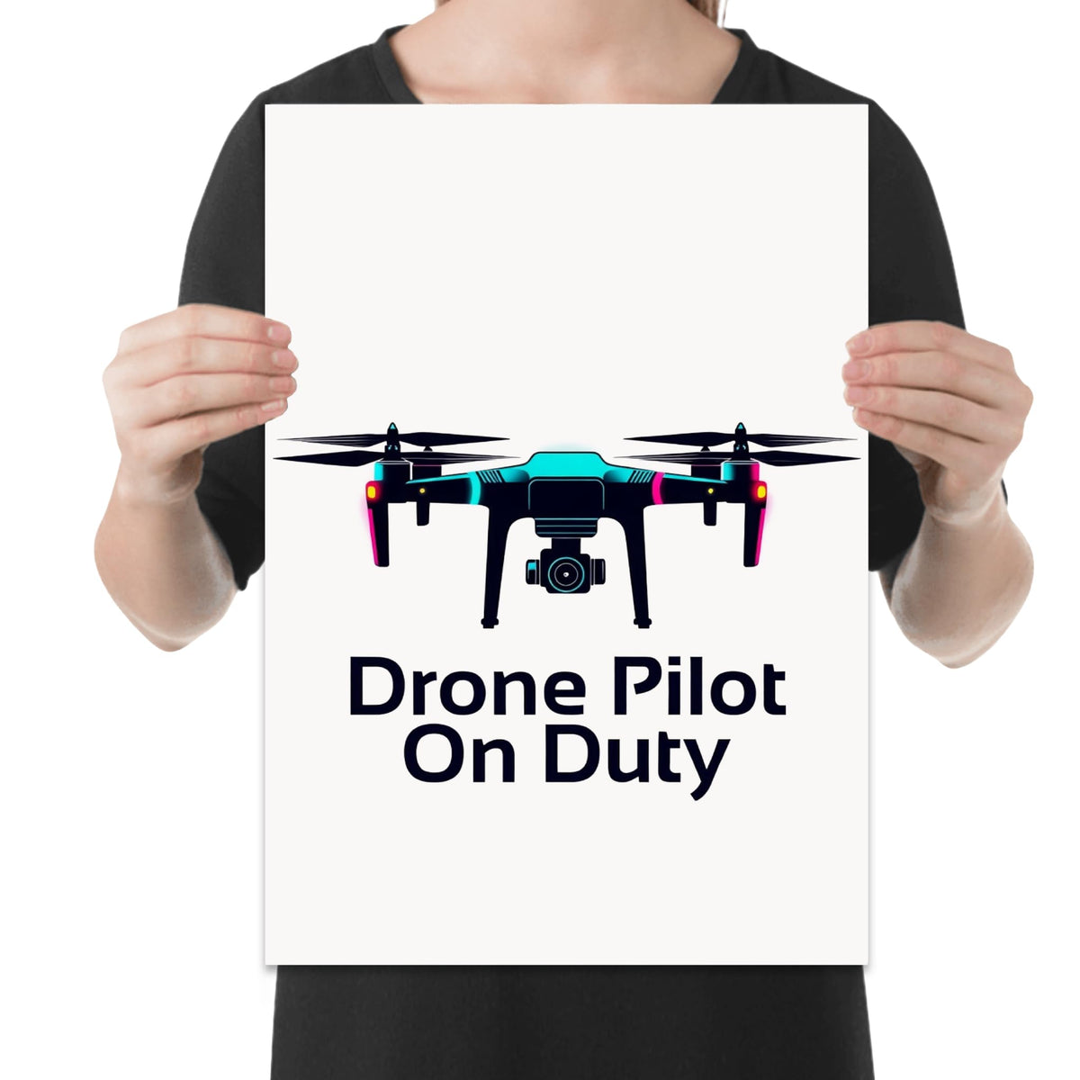 Person holding the drone pilot on duty poster to show its layout