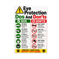 Eye Protection Dos and Don’ts poster with green and red columns and eyewear icons