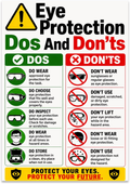 Eye Protection Dos and Don’ts poster with green and red columns and eyewear icons