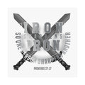 Square Iron Sharpens Iron poster with crossed swords and Proverbs 27:17