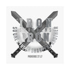 Square Iron Sharpens Iron poster with crossed swords and Proverbs 27:17
