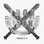 Square Iron Sharpens Iron poster with crossed swords and Proverbs 27:17
