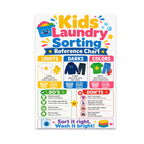 Kids Laundry Sorting Reference Chart poster with bright lights, darks, and colors columns