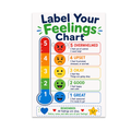 Label Your Feelings poster with a five-level blue-to-red thermometer and expressive colored faces