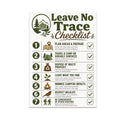 Leave No Trace Checklist poster with seven numbered outdoor-ethics reminders, green icons and check marks