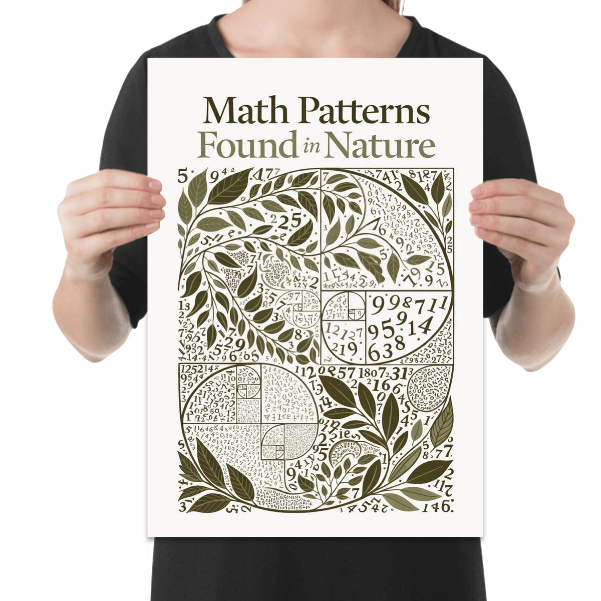 Person holding the math patterns in nature poster to show its layout