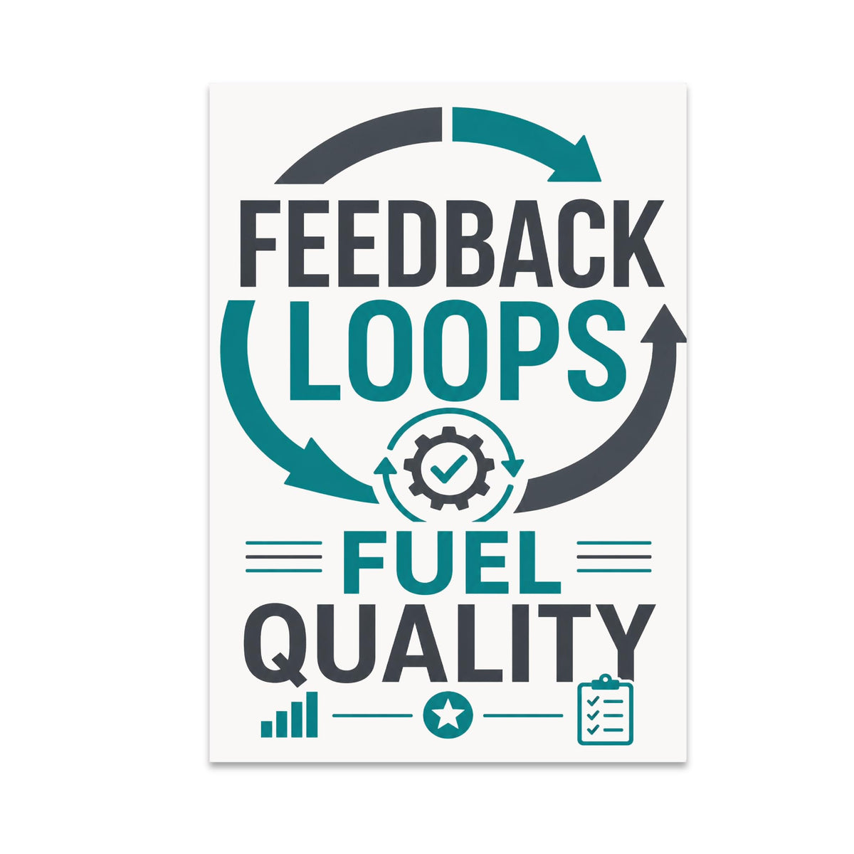 Feedback Loops Fuel Quality poster with teal and charcoal circular arrows