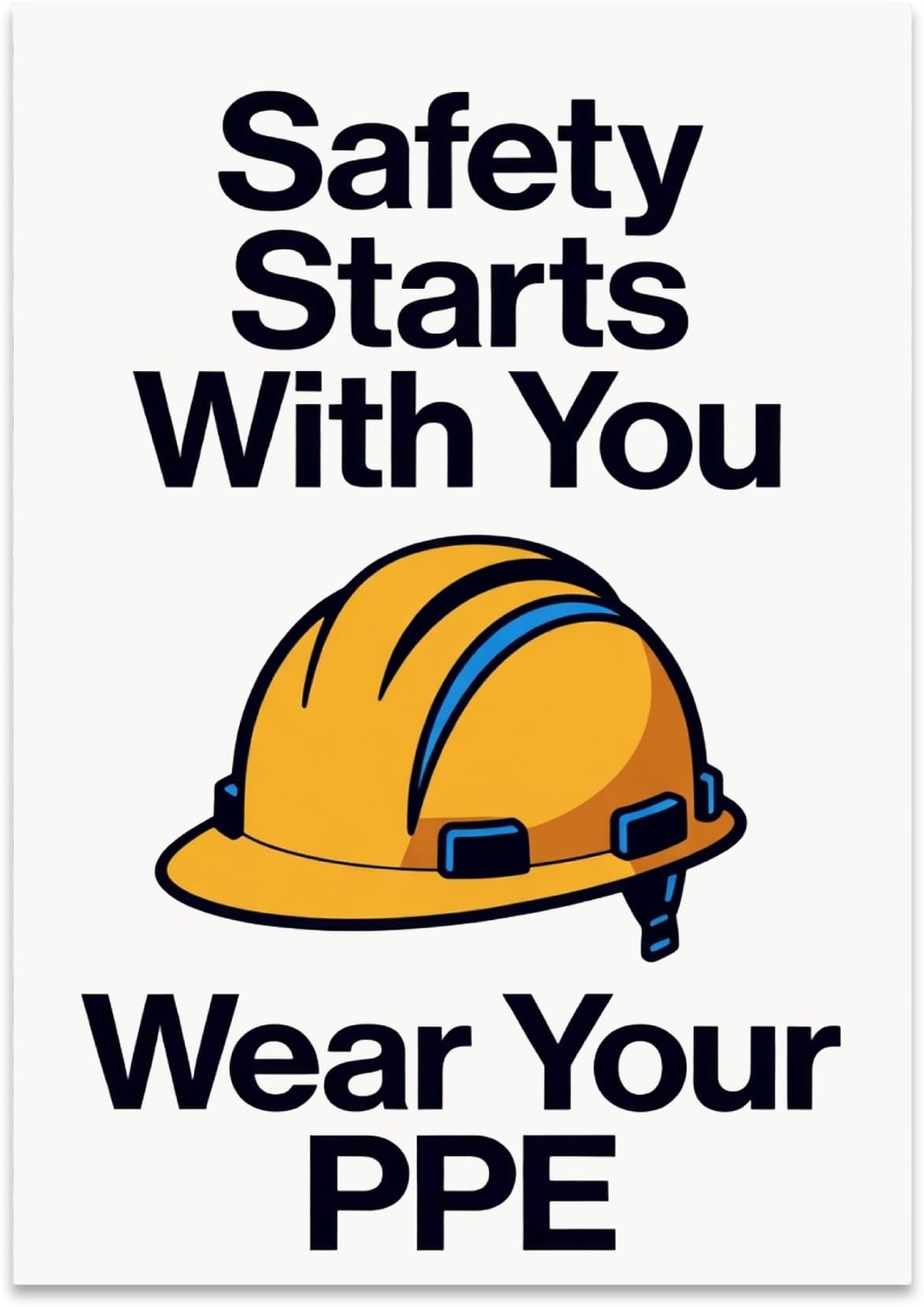 Safety Starts With You Wear Your PPE poster with bold black lettering and a yellow hard-hat illustration