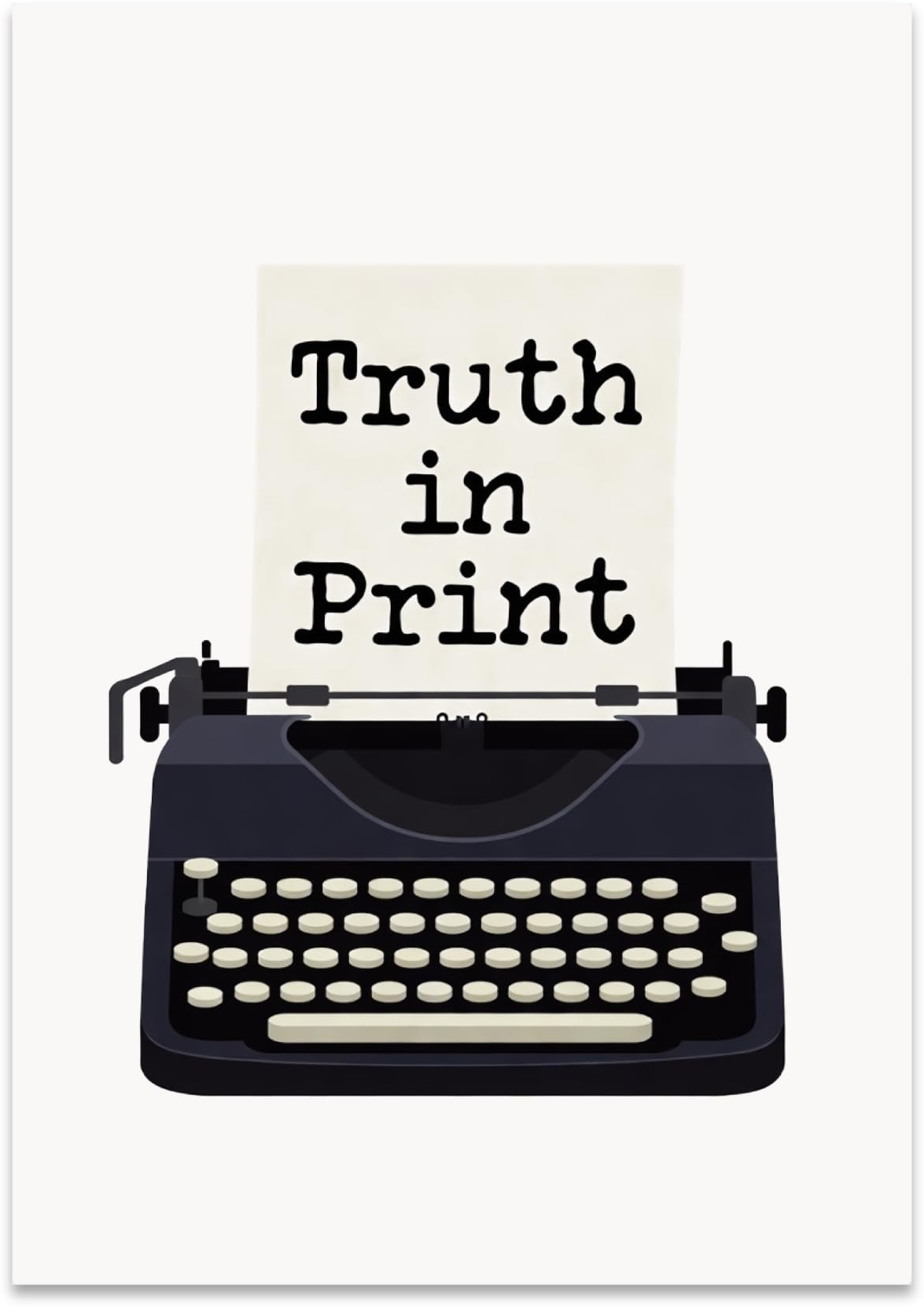 Truth in Print poster showing a black vintage typewriter with a cream page and typewriter-style lettering