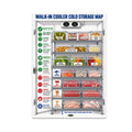 Walk-In Cooler Cold Storage Map poster with labeled shelves for ready-to-eat foods, produce, seafood, whole cuts, ground meat and poultry